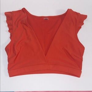 Old Navy Cropped V-Neck Top Ruffle Short Sleeves No Pads Orange Women’s Sz M
